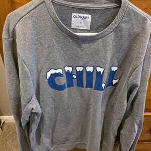 Old Navy Gray Sweatshirt with Blue 'Chill' Graphic